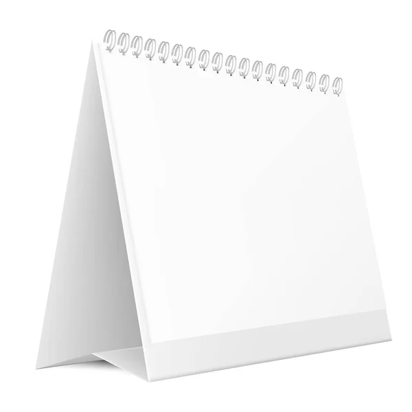 Calendário de desktop em branco isolado no fundo branco. Calendário espiral desktop em branco. Calendário de mesa branco realista em branco com uma espiral —  Vetores de Stock