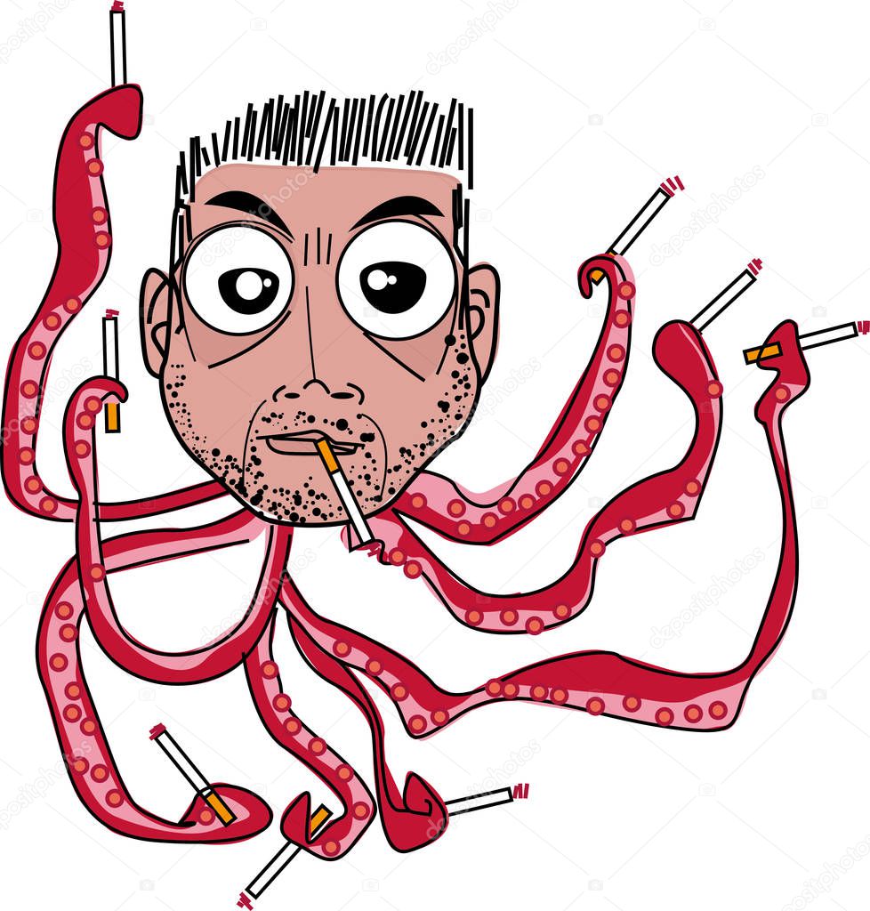 This is  an octopuss man wuth cigarettes