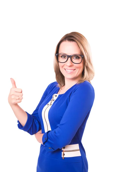 Business woman tommel up gesture, isolert på hvit bakgrunn – stockfoto