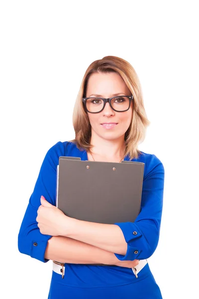 Portrait of a woman in glasses and with folder in her hands Stock Picture