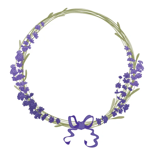 Floral wreath of lavender flowers isolated on white — Stock Vector