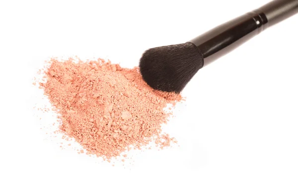 Powder blush and black makeup brush — Stock Photo, Image