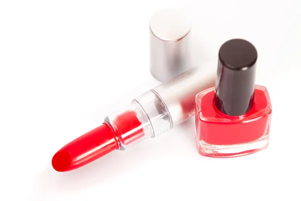 Czerwona szminka i lakier do paznokci — Zdjęcie stockowe