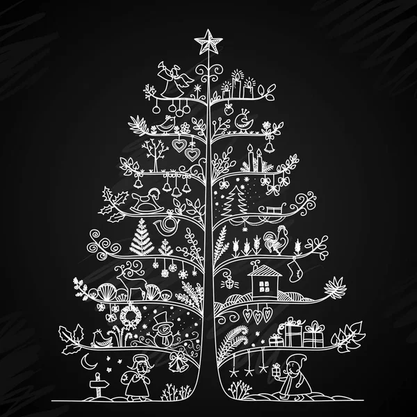 可爱矢量插画的复古风格中的一棵圣诞树. — 图库矢量图片