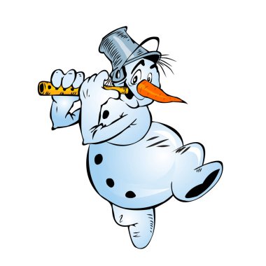 Flüt ile neşeli çizgi film kardan adam.