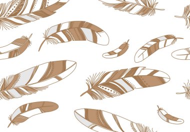 Beyaz bir arka plan bej tüyler ile Seamless Modeli.