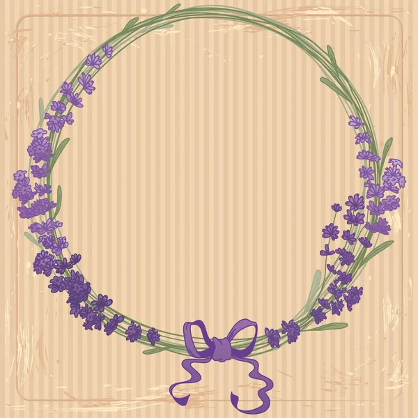 Lavender wreath with a bow. — Stock Vector