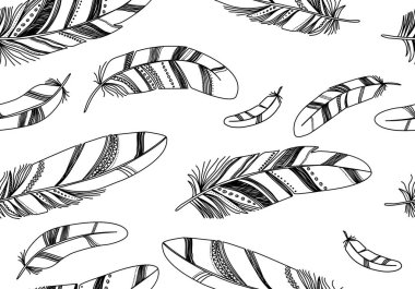 Beyaz bir arka plan üzerinde siyah tüyler ile Seamless Modeli.