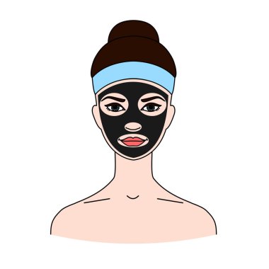 Bir kadının yüzünde siyah kozmetik maske. Güzellik bakımı, Cilt Bakımı ve temizliği kavramı.