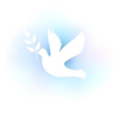 Beyaz bir güvercin mavi bir arka plan üzerinde silüeti.