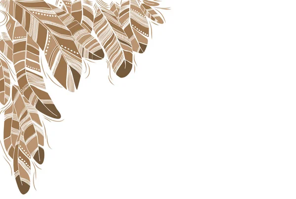 Fondo plumas beige dibujado . — Vector de stock