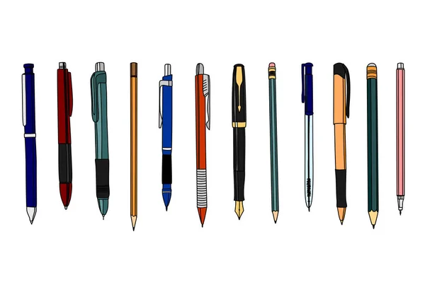 Uppsättning färgade pennor och pennor. — Stock vektor
