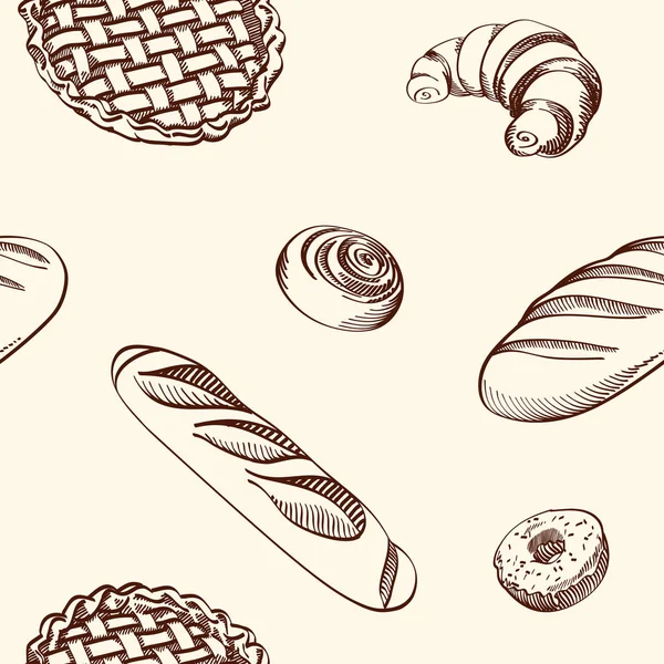 Serie di illustrazioni vettoriali - diversi tipi di biscotti e torte, sfondo senza soluzione di continuità . — Vettoriale Stock