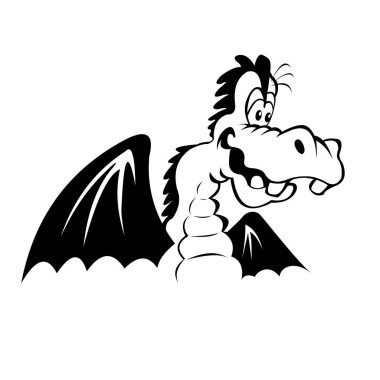 mutlu karikatür Dragon siyah beyaz resim.