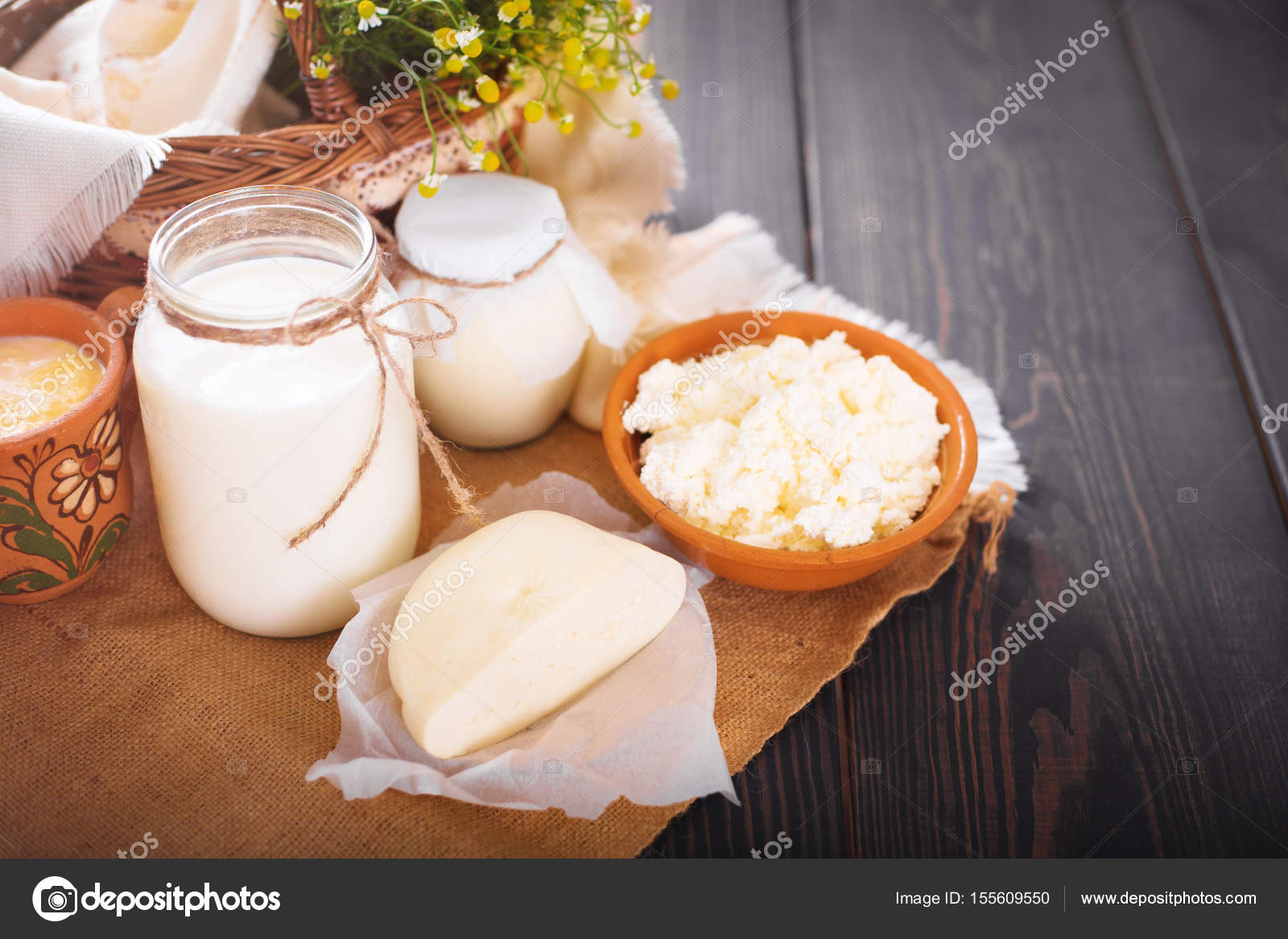 Assorted Dairy Products Milk Yogurt Cottage Cheese Sour Cream