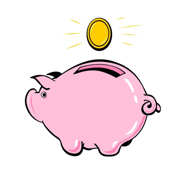 Sparschwein und Münze. das Konzept der finanziellen Einsparungen. isoliert auf weißem Hintergrund. — Stockvektor