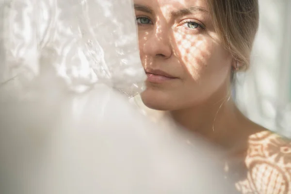 Closeup Woman Portrait Morning Bride Beautiful Young Woman — Stock Photo, Image