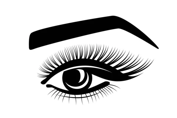 Las pestañas, el ojo, las cejas - el logotipo estilizado sobre el fondo blanco. vista, cosmetología, mirada hermosa, tatuaje, maquillaje. icono plano negro para salón de belleza — Vector de stock