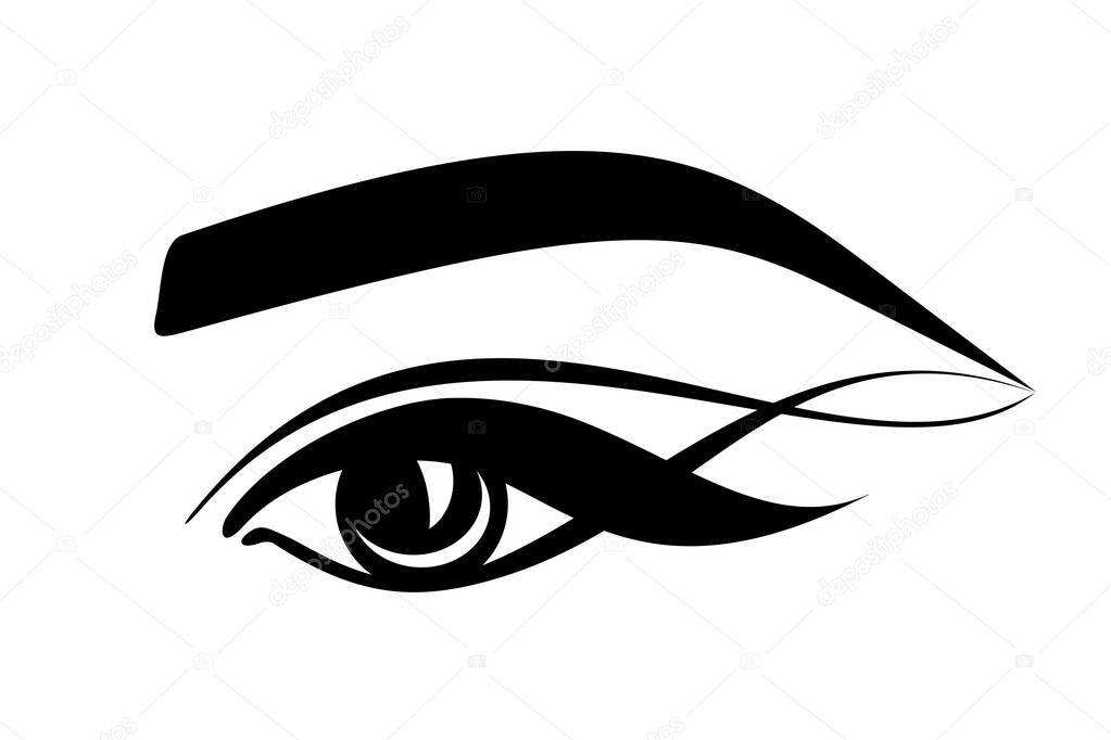 eyelashes, eye, eyebrows - stylized logo on a white background. eyesight, cosmetology, beautiful look, tattoo, makeup. black flat icon for beauty salon