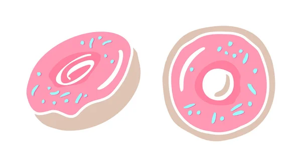 Donut - Vektorillustration auf weißem Hintergrund im Cartoon-Stil. Donuts mit rosa Glasur in verschiedenen Winkeln. — Stockvektor
