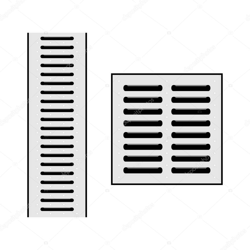 drainage systems, grate for water drainage - illustration isolated on white background. concept - construction of houses, sewage. rain drain - top view