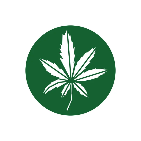 Cannabislöv i cirkel - platt logotyp i grönt — Stock vektor