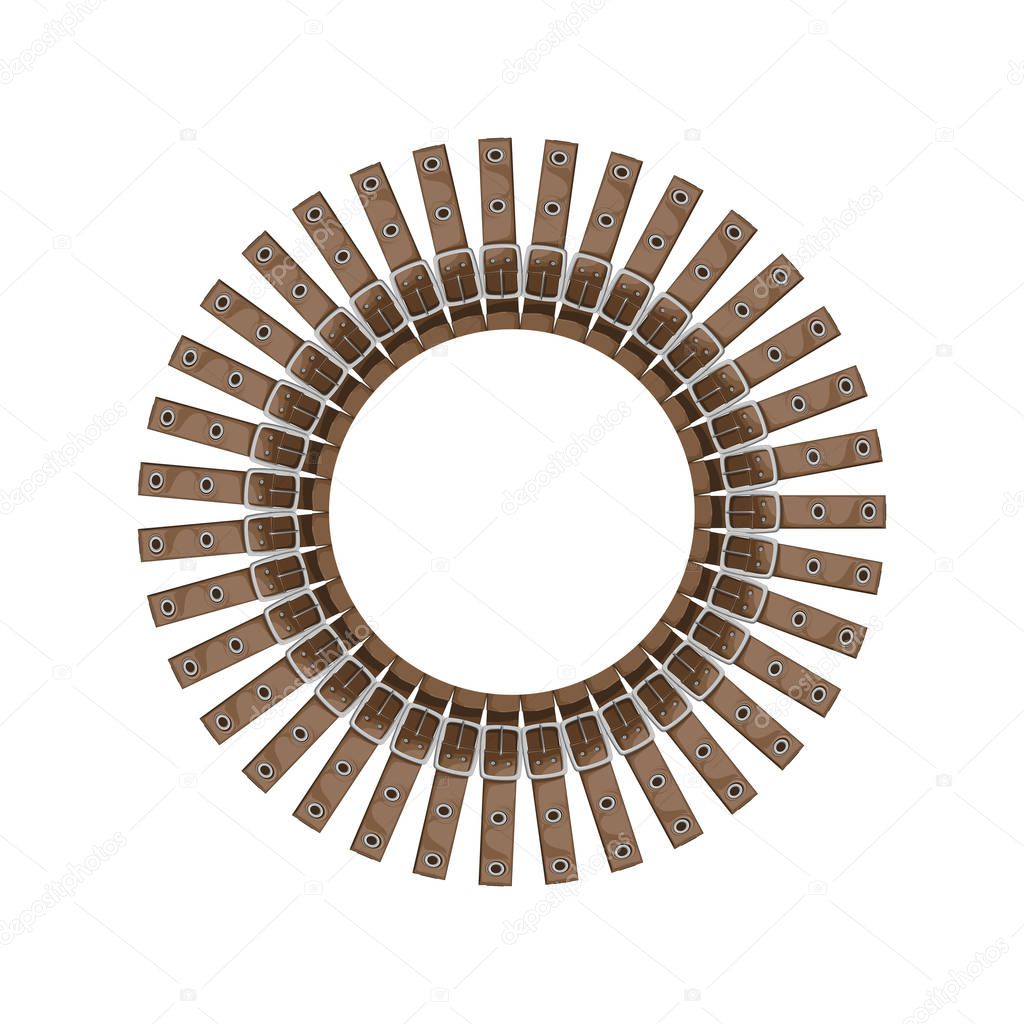 round frame made of belts - illustration on a white background. belts are arranged in a circle in the form of the sun. the item is stylized as a frame for fashion design