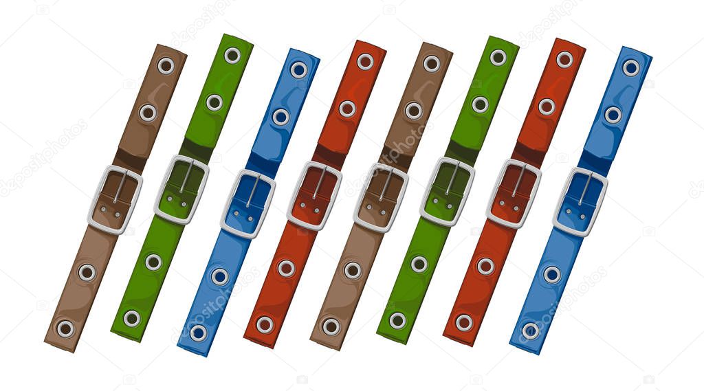 colored belts - illustration on a white background. item of clothing for trousers or skirts. leather product and metal fastener