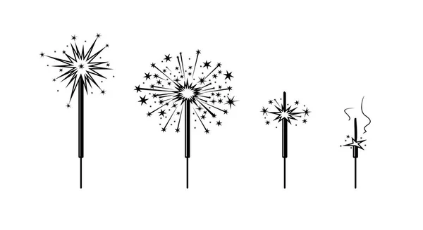 Sparkler. flat black and white illustration. new year holiday, christmas firework, sparkler candle — Stock Vector