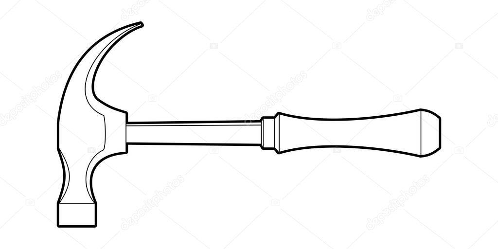 hammer pulling nails - black and white illustration. locksmith tool - coloring