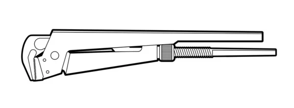 Gáz kulcs - lapos illusztráció egy fehér háttér, kifestőkönyv. Csővezetékhez, csatornához, javításhoz használt kéziszerszám — Stock Vector