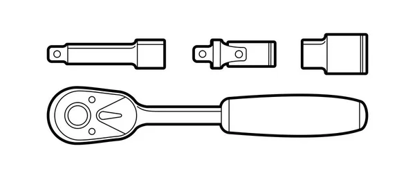 Llave de trinquete - ilustración plana sobre fondo blanco, libro para colorear. herramientas de mano para tuberías, alcantarillas, reparaciones — Archivo Imágenes Vectoriales