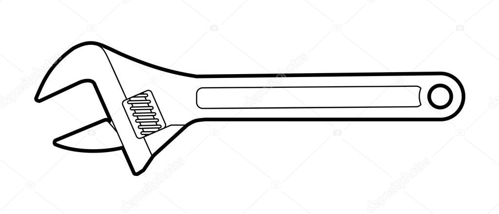 adjustable spanner - flat illustration on a white background, coloring book. hand tools for pipes, sewers, repairs