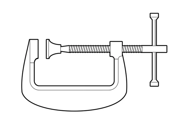 Pinza de sujeción tipo g - ilustración plana sobre un fondo blanco, libro para colorear. herramientas de carpintería manual. reparaciones. taller — Archivo Imágenes Vectoriales