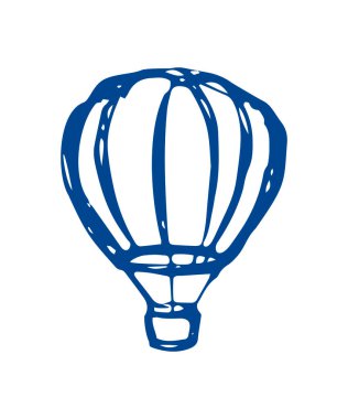 Sıcak hava balonu - beyaz arka planda düz stil illüstrasyon. Doodle tarzı hava taşımacılığı. konsept - turizm, seyahat.