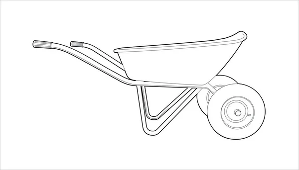 Bahçe işleri ve kargo taşımacılığı için el arabası. Saplı el arabası - beyaz arkaplandaki çizgilerin çizimi