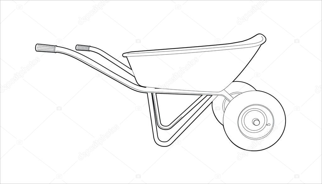 Wheelbarrow for wheels for gardening and cargo transportation. wheelbarrow with handles - illustration of lines on a white background