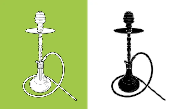 Hookah Coloração Silhueta Preto Hookah Ilustração Estilizada Dispositivo Fumante Com — Vetor de Stock