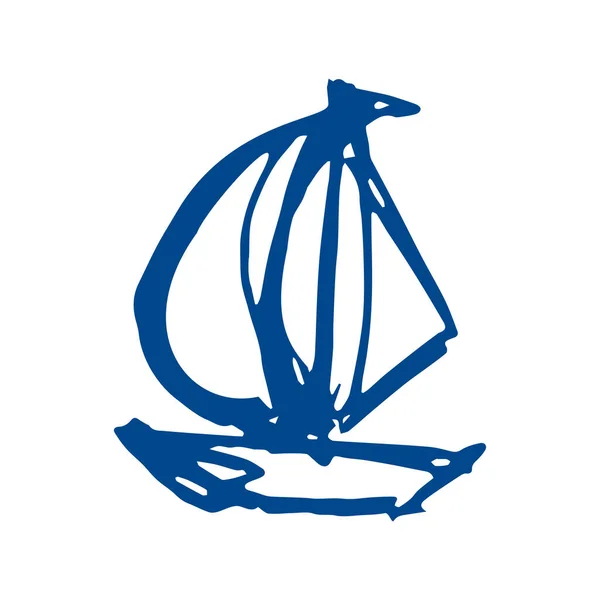 Yelkenli gemi - çizim. Tekne - karalama çizimi düz stil. Deniz, yaz ve rahatlama. turizm