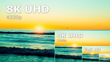 Televizyon çözünürlüğe karşılaştırın. UHD 8k televizyon çözünürlük ultra hd kavramı