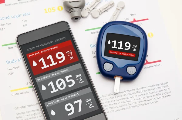 Applicazione per il diabete su smartphone — Foto Stock