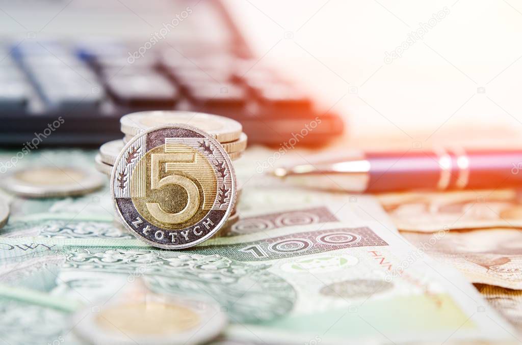 Polish money close up business composition