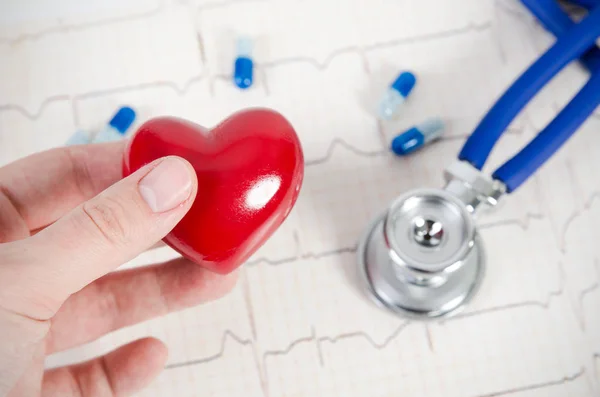 Health care with heart and stethoscope composition — Stock Photo, Image