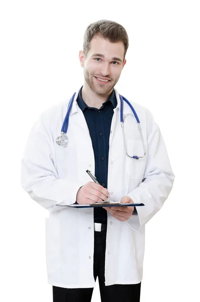 Guapo joven médico sobre un fondo blanco —  Fotos de Stock