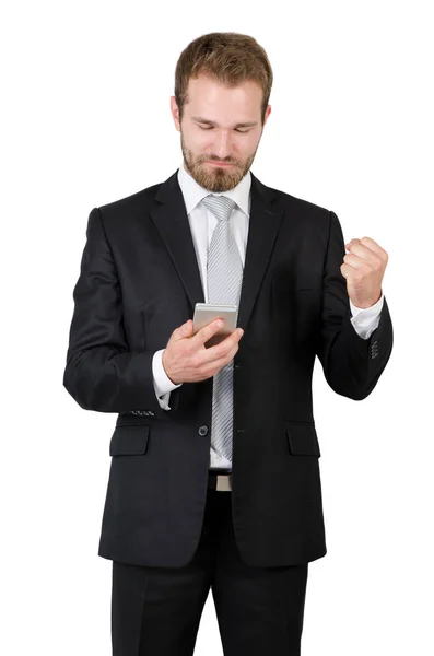 Portrait of a happy businessman with a clenched fist — Stock Photo, Image