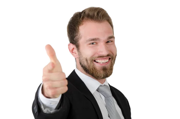 Joven hombre de negocios guapo señalándote y sonriendo — Foto de Stock