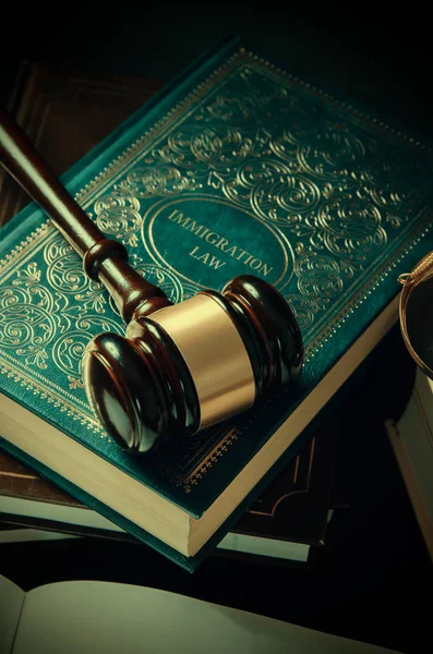 Książki prawo imigracyjne z sędziów młotek — Zdjęcie stockowe