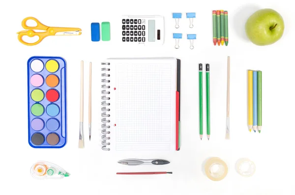 School supplies on white background — Stock Photo, Image