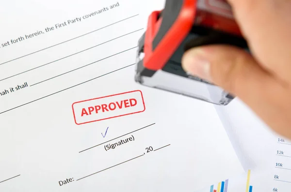 Automatic stamp on the contract document — Stock Photo, Image