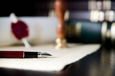 Hukuk, avukat Tema. Dolma kalem ve el yapımı kağıt.